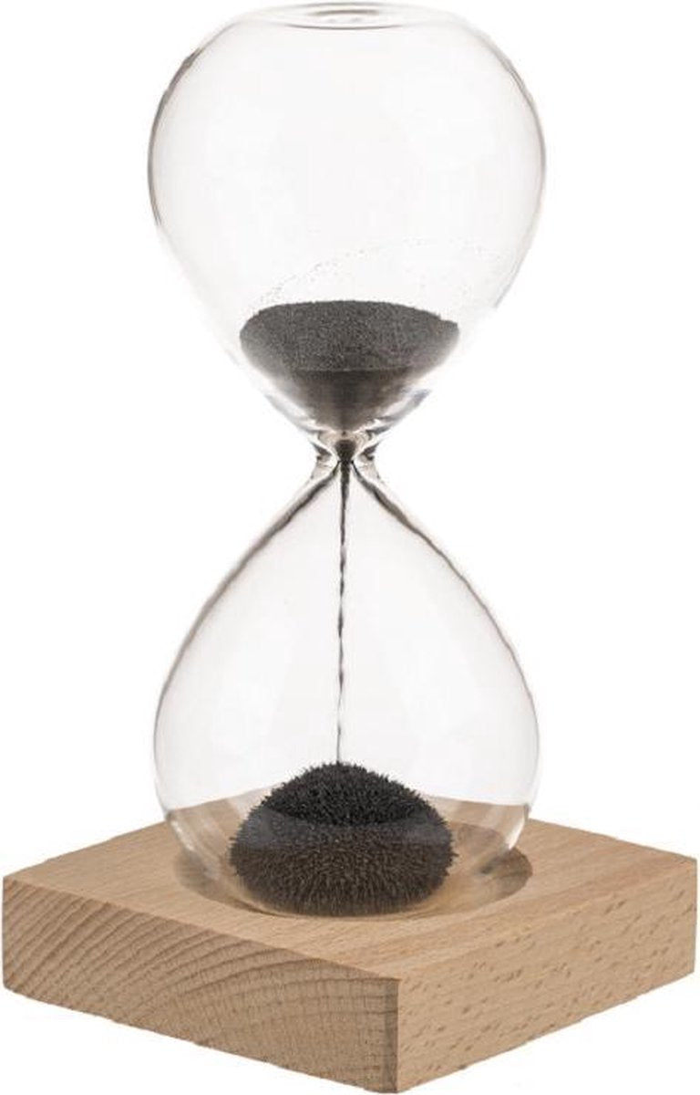 Zandloper 1 minuut met magnetisch zand van 16 cm met houten standaard - Spelletjes