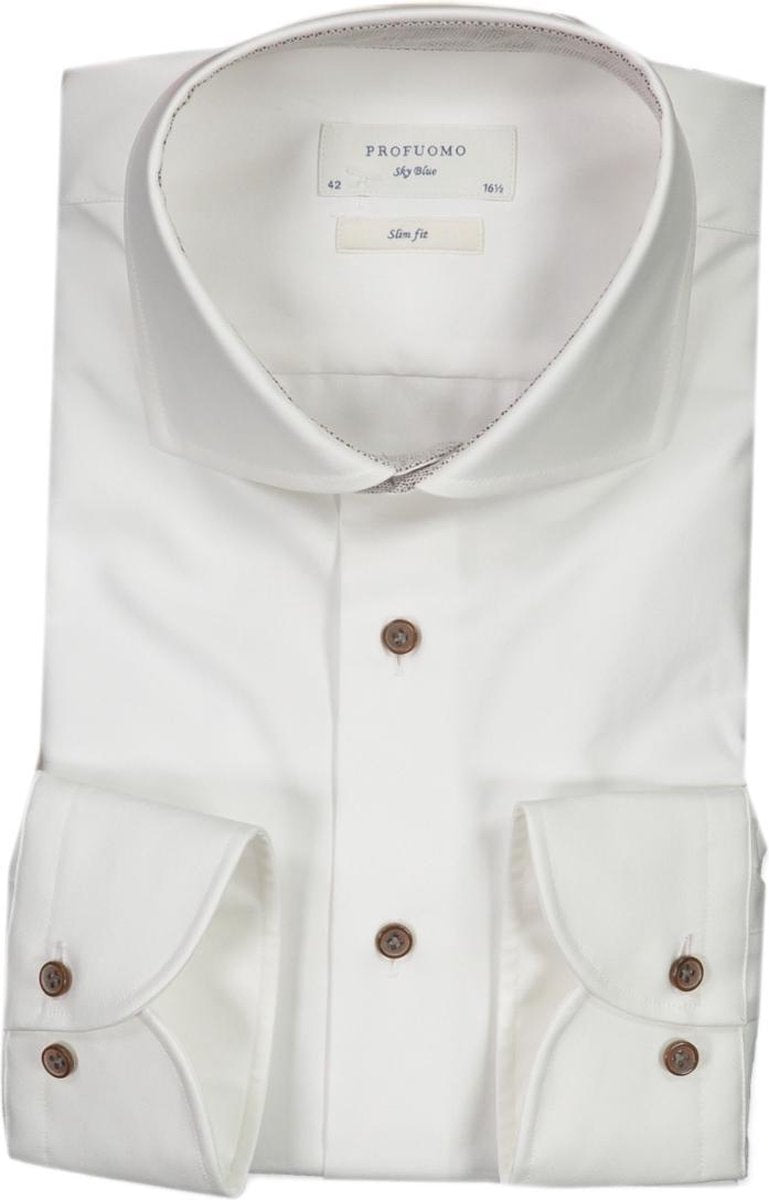 Profuomo   Overhemd Wit Getailleerd - Maat UK18-EU45 - Heren - Lente/Zomer Collectie - Katoen