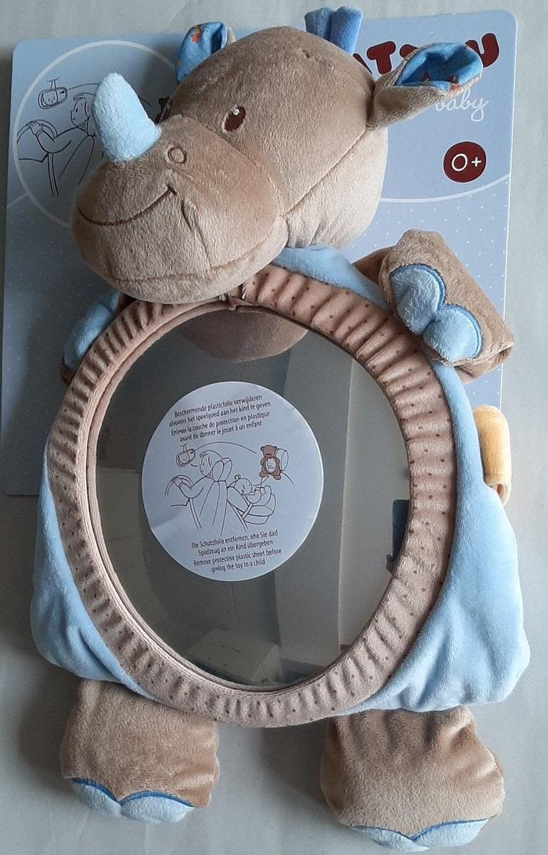 Nattou Neushoorn Baby autospiegel Taupe/Blauw