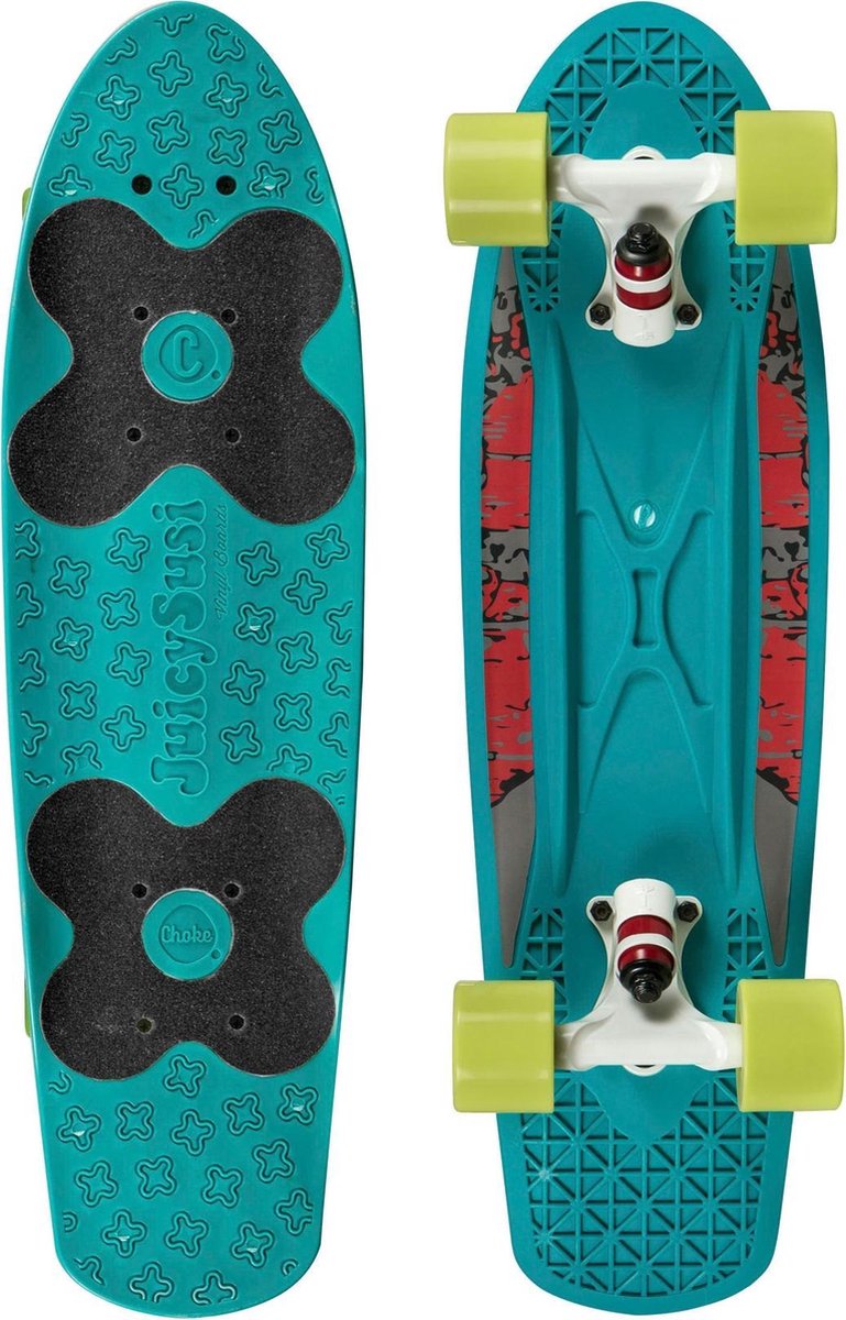 Skateboard Penny Board Volwassenen/Kinderen/Jongens/Meisjes  - Choke - Spicy Sabrina Turqoise - Blauw met groene wieltjes - 58