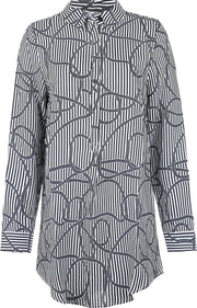 Steppin' Out Vrouwen Shirt Half Button AOP Blauw Viscose Maat: L