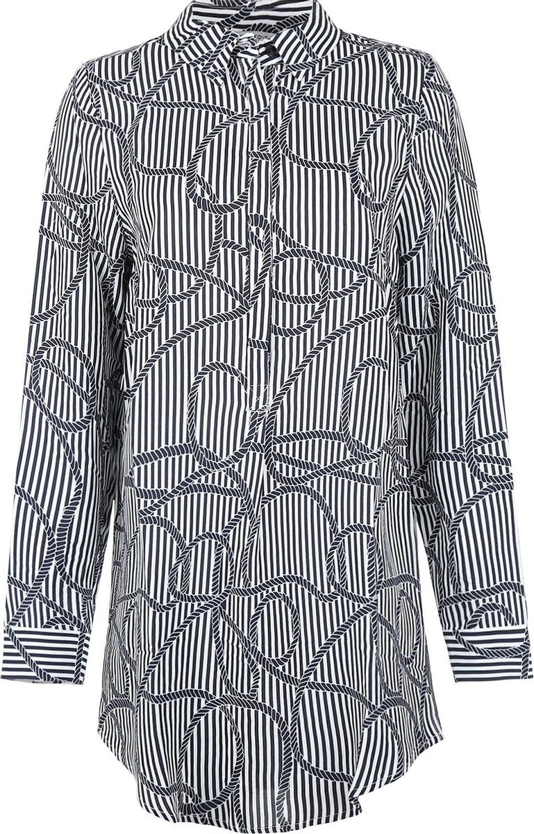 Steppin' Out Vrouwen Shirt Half Button AOP Blauw Viscose Maat: L