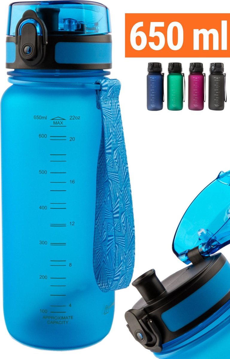 Drinkfles 650ml Blauw - Sport Bidon Drinkbus Hoge Kwaliteit - King Mungo KMDF041