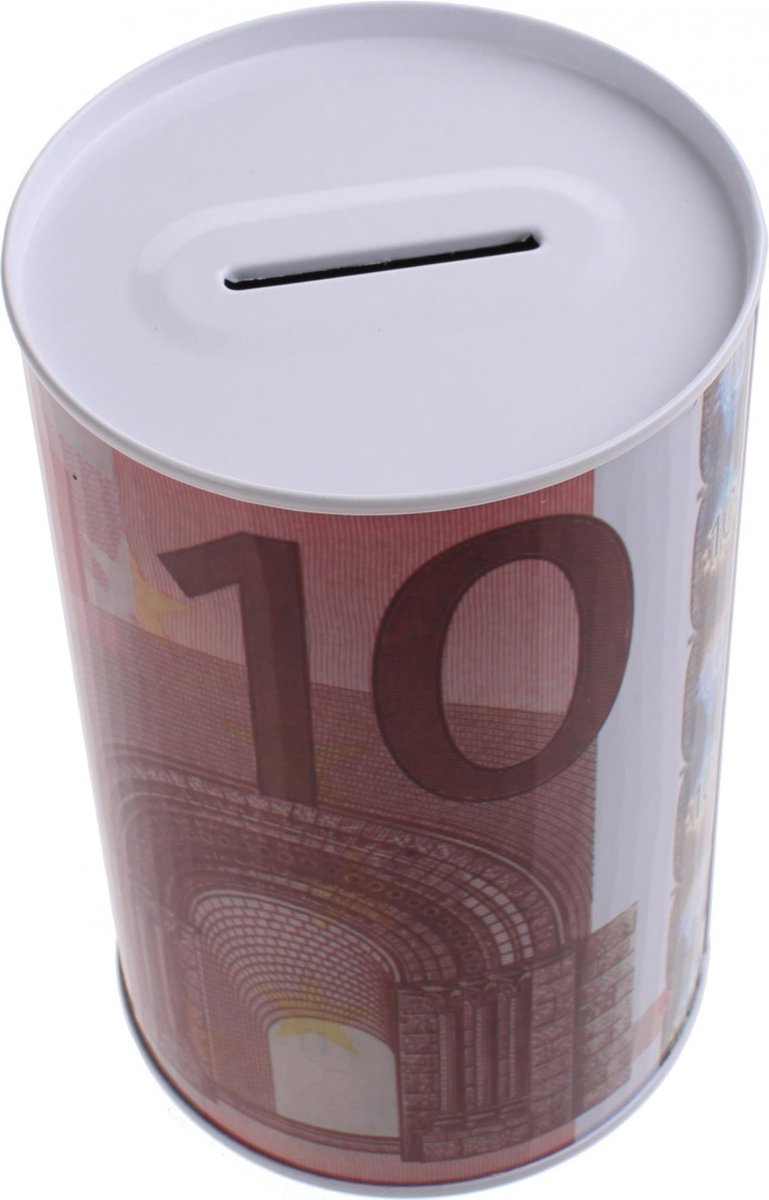 Johntoy Metalen Spaarpot Met Eurobiljet Print 10 Euro Rood