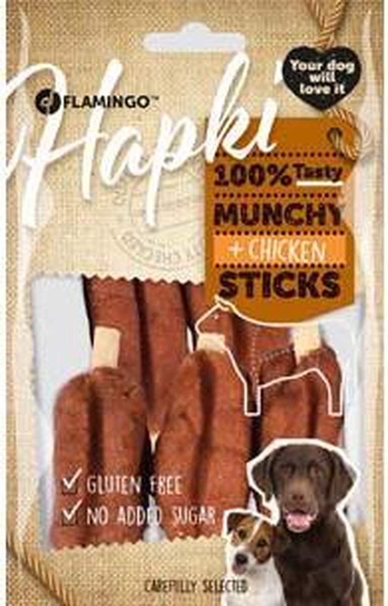 Flamingo hondensnack Hapki munchy sticks met kip 7