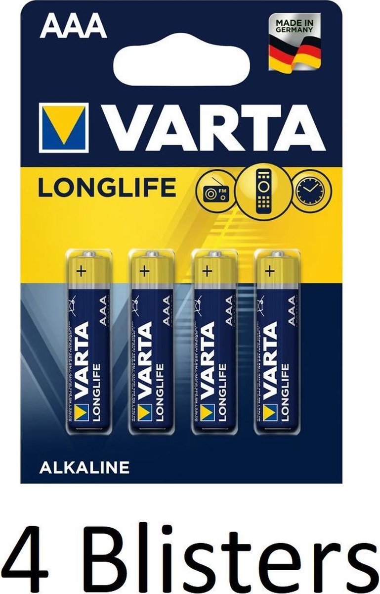 12 Stuks (3 Blisters a 4 st) Varta Longlife AAA Batterijen