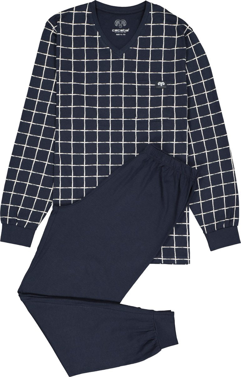 Ceceba heren pyjama - donkerblauw met wit geruit -  Maat: XL