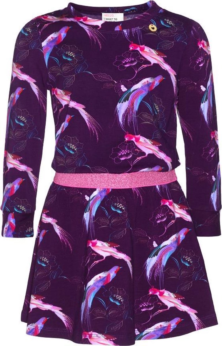 Mim-pi Meisjes Jurk - Bordeaux rood met roze - Maat 152