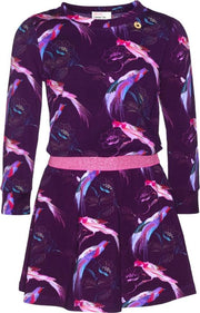 Mim-pi Meisjes Jurk - Bordeaux rood met roze - Maat 98