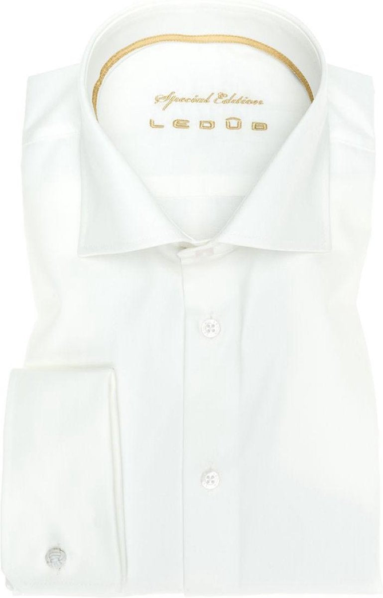 Ledub Modern Fit overhemd - dubbele manchet - beige twill - Strijkvrij - Boordmaat: 48