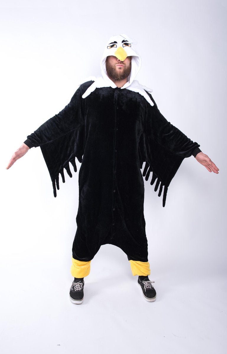 KIMU Onesie adelaar pak vogel kostuum arend - maat XS-S - adelaarpak jumpsuit huispak