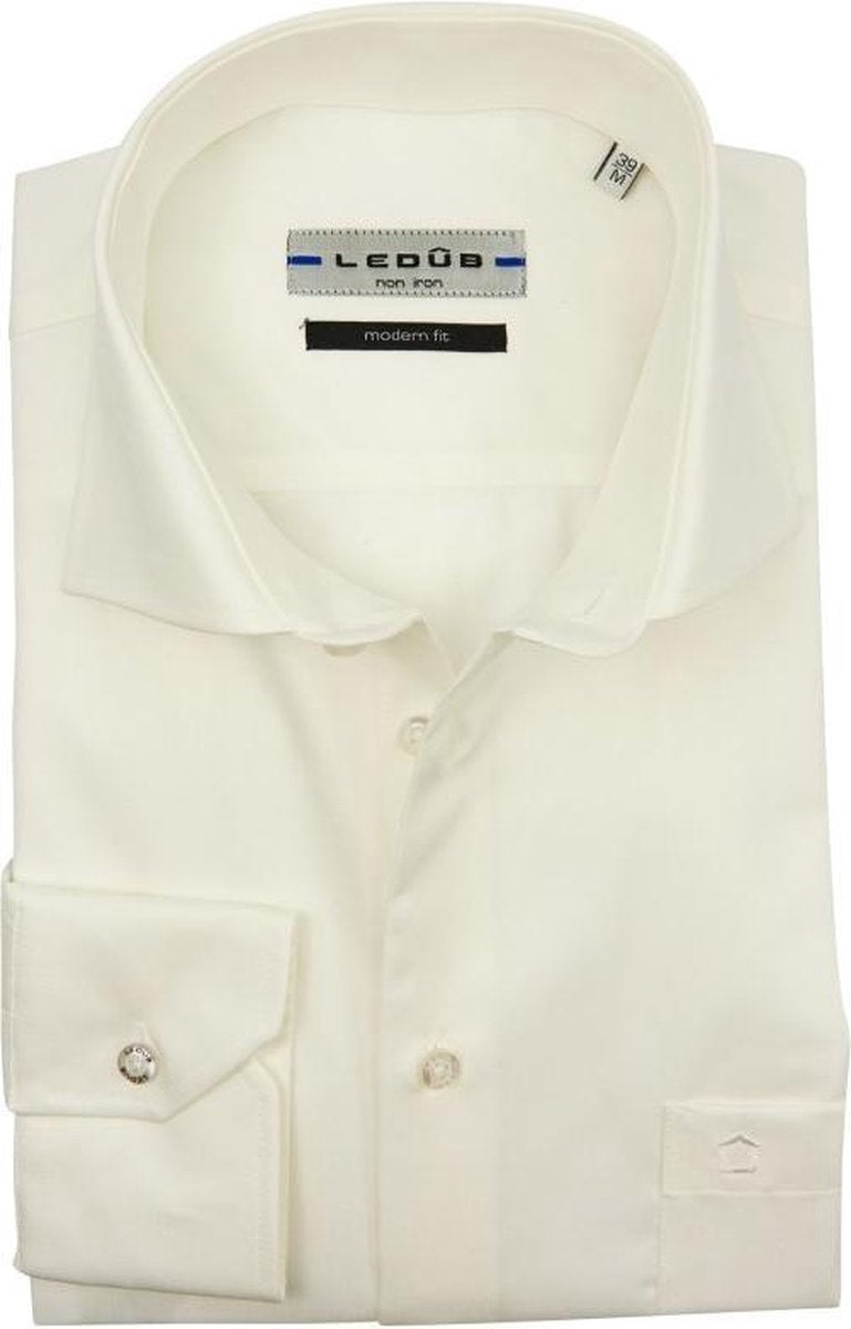 Ledeb Modern Fit overhemd - beige - Strijkvrij - Boordmaat: 47