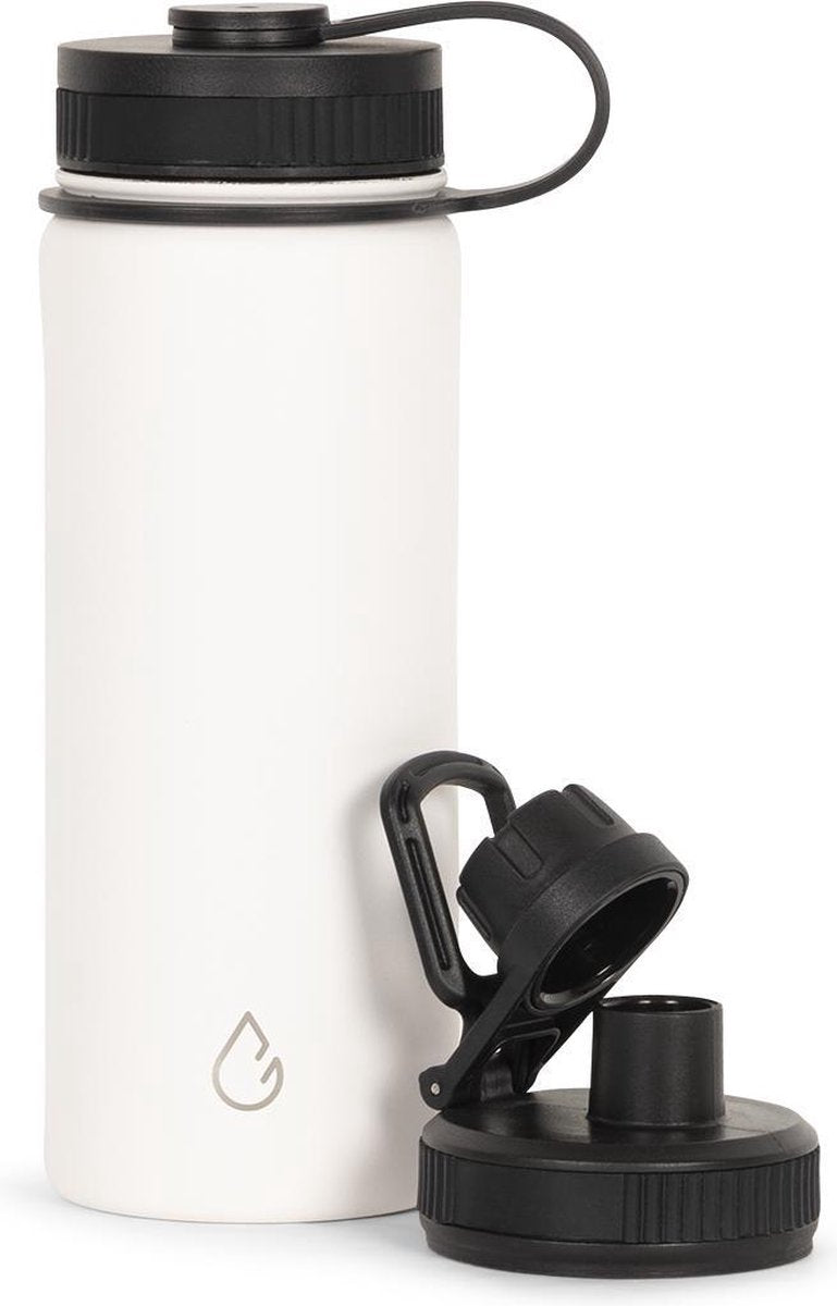Wattamula PRO eco rvs drinkfles - wit - 530 ml - met extra sportdop - waterfles - thermosfles