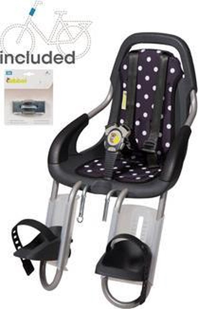 Qibbel ToGo - Fietsstoeltje Voor - Stuurpen Bevestiging - Antraciet - Polka Dots Black