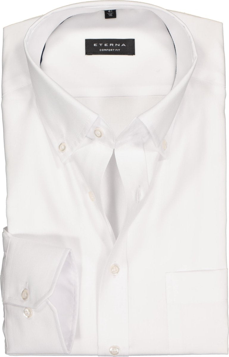 ETERNA comfort fit overhemd - Oxford button-down - wit - Strijkvrij - Boordmaat: 54