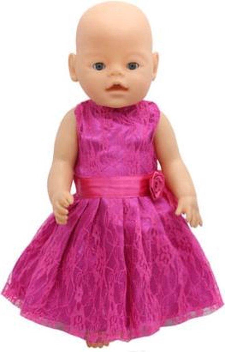 Dolldreams | Roze jurkje met kant voor een babypop zoals Baby born - Poppenkleertjes voor meisje - kleding/jurk