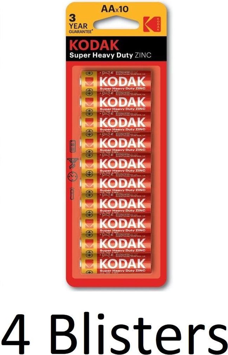 40 Stuks (4 Blisters a 10 st) Kodak ZINC super heavy duty AA