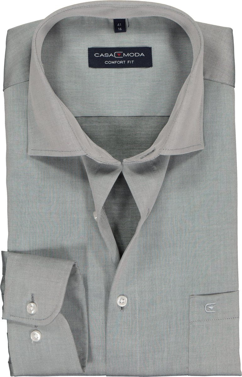 CASA MODA comfort fit overhemd - grijs twill - Strijkvrij - Boordmaat: 47