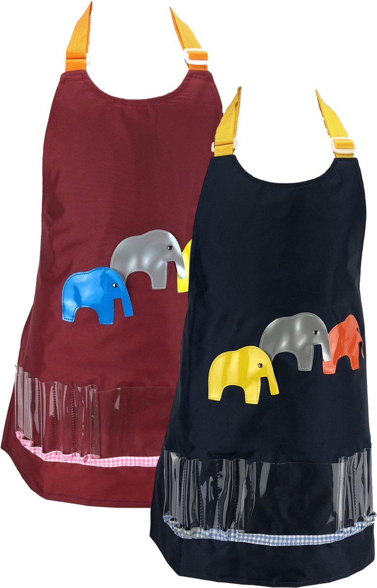2 x Kinder Hobby schort- klieder en knutselschort - 55 x 56 cm - 4 t/m 9 jaar - Donkerrood & Donkerblauw
