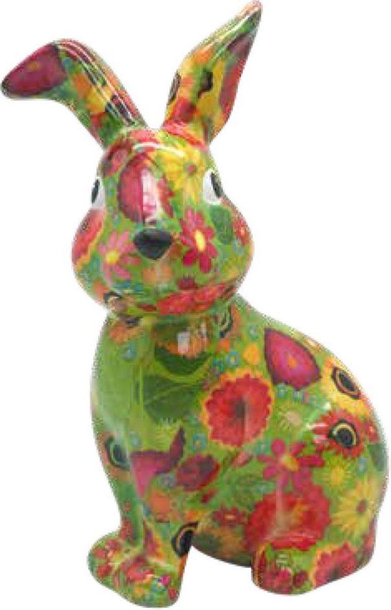Pomme pidou spaarpot konijn Helena M groen met bloemen