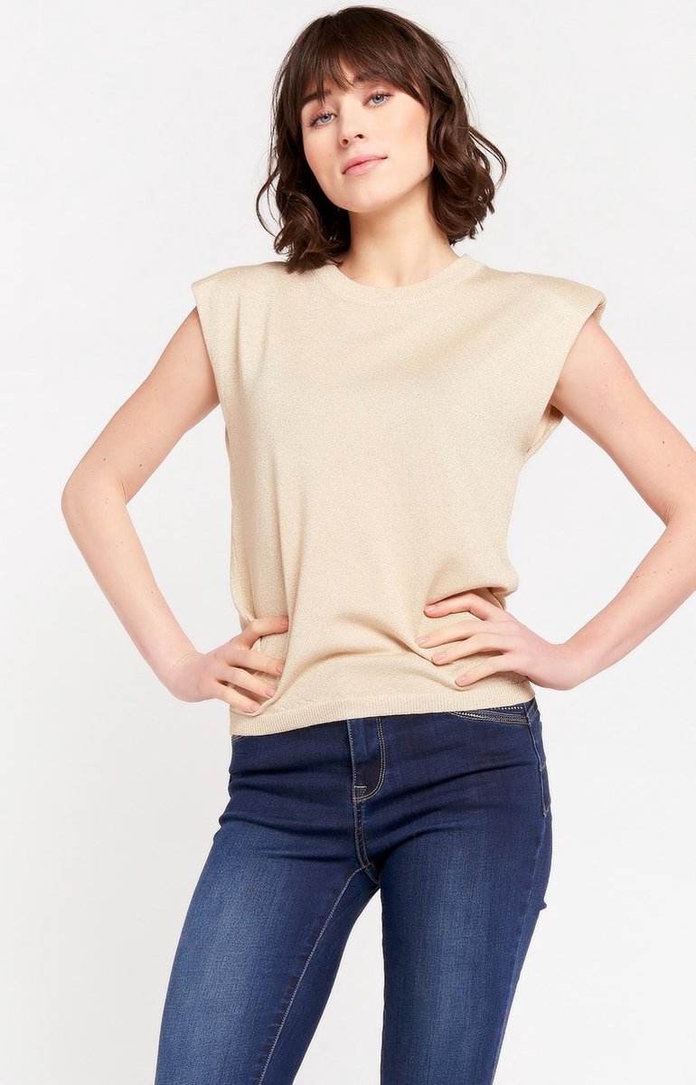 Top met lurex en shoulder pads - Beige