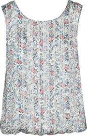 Cassis - Blouse in voile met bloemen - Blauwgroen