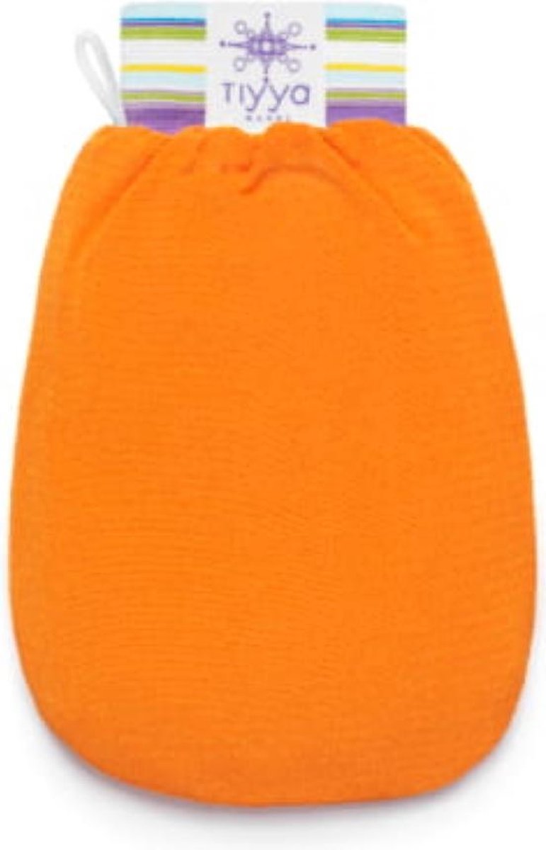 Tiyya Maroc- Scrubhandschoen - Oranje - Scrubwashand - Hammam Kese - Marokkaanse Kessa - Dode huidcellen verwijderen - exfolieren