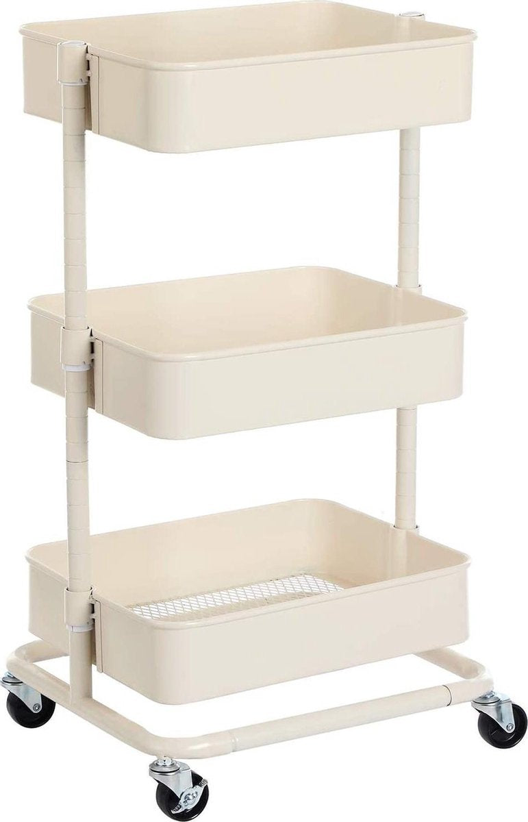 Nancy's Keukentrolley - Keukenwagen Op Wieltjes - Keukentrolleys - Crème Wit - 43 x 35 x 73
