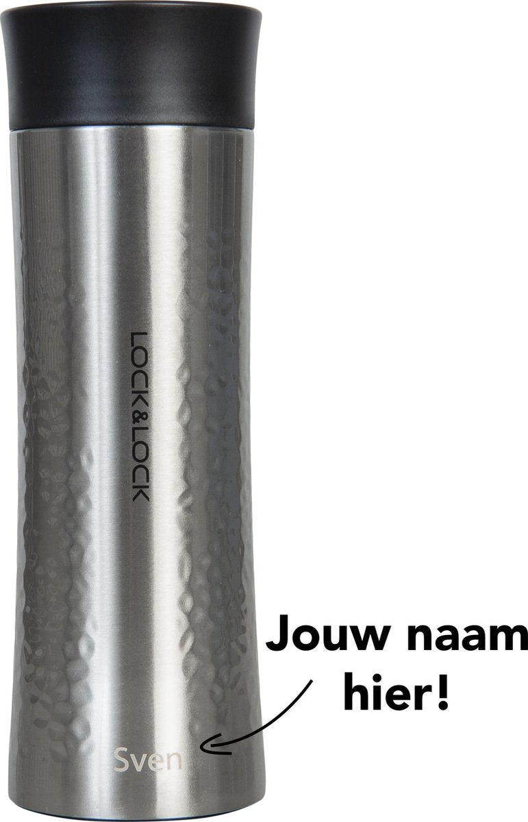 Lock&Lock RVS Thermosfles met naam | Gepersonaliseerd cadeau | Relatiegeschenk | Duurzaam – 400 ml – Zilver