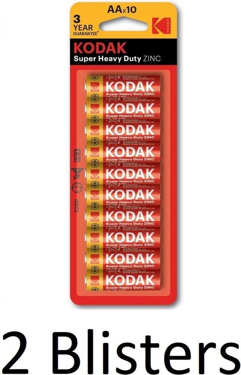 20 Stuks (2 Blisters a 10 st) Kodak ZINC super heavy duty AA
