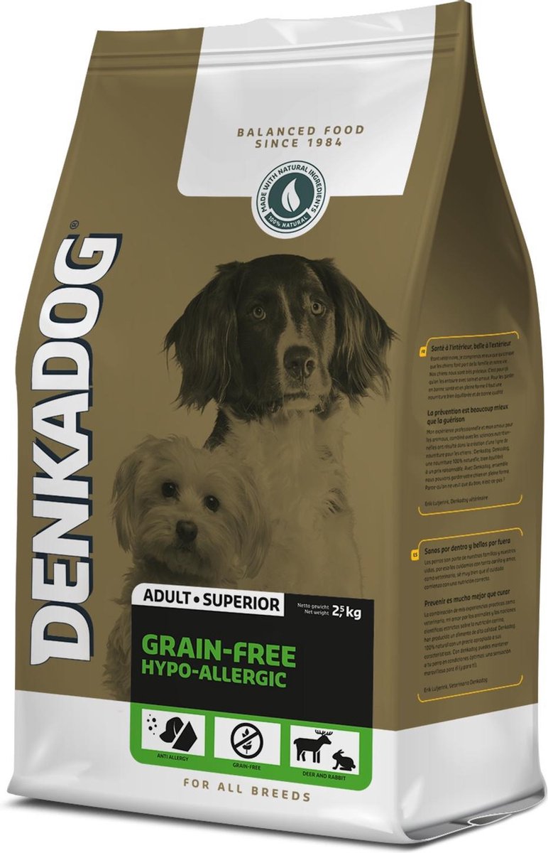 Denkadog Grain-Free Hypo-Allergic Hert&Konijn&Zoete Aardappel - Hondenvoer - 3 kg