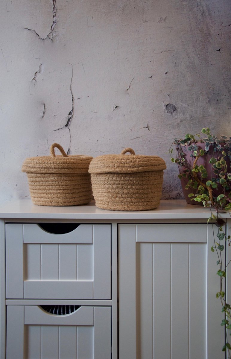 Oliva's - Jute mandjes - Opbergmand - Opbergbakje - Opbergmandjes - Set van 2 stuks