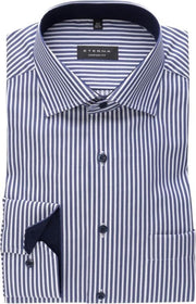 ETERNA comfort fit overhemd - twill heren overhemd - blauw met wit gestreept (contrast) - Strijkvrij - Boordmaat: 48