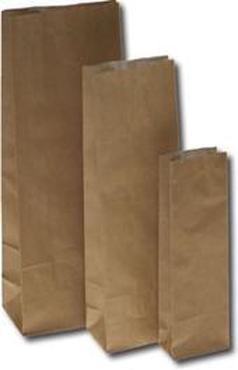 Eco Blokbodemzakjes Bruin Kraft Papier Vetvrij 60x33x170mm - 100 st