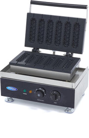Wafelijzer Hot Dog / Worstenbroodjes Geribbeld - 6 Hot Dogs Op Stok - RVS - Instelbare Temperatuur - Professionele Worstenbroodjes Apparaat - Maxima