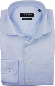 Ledeb Modern Fit overhemd mouwlengte 7 - blauw - Strijkvrij - Boordmaat: 47