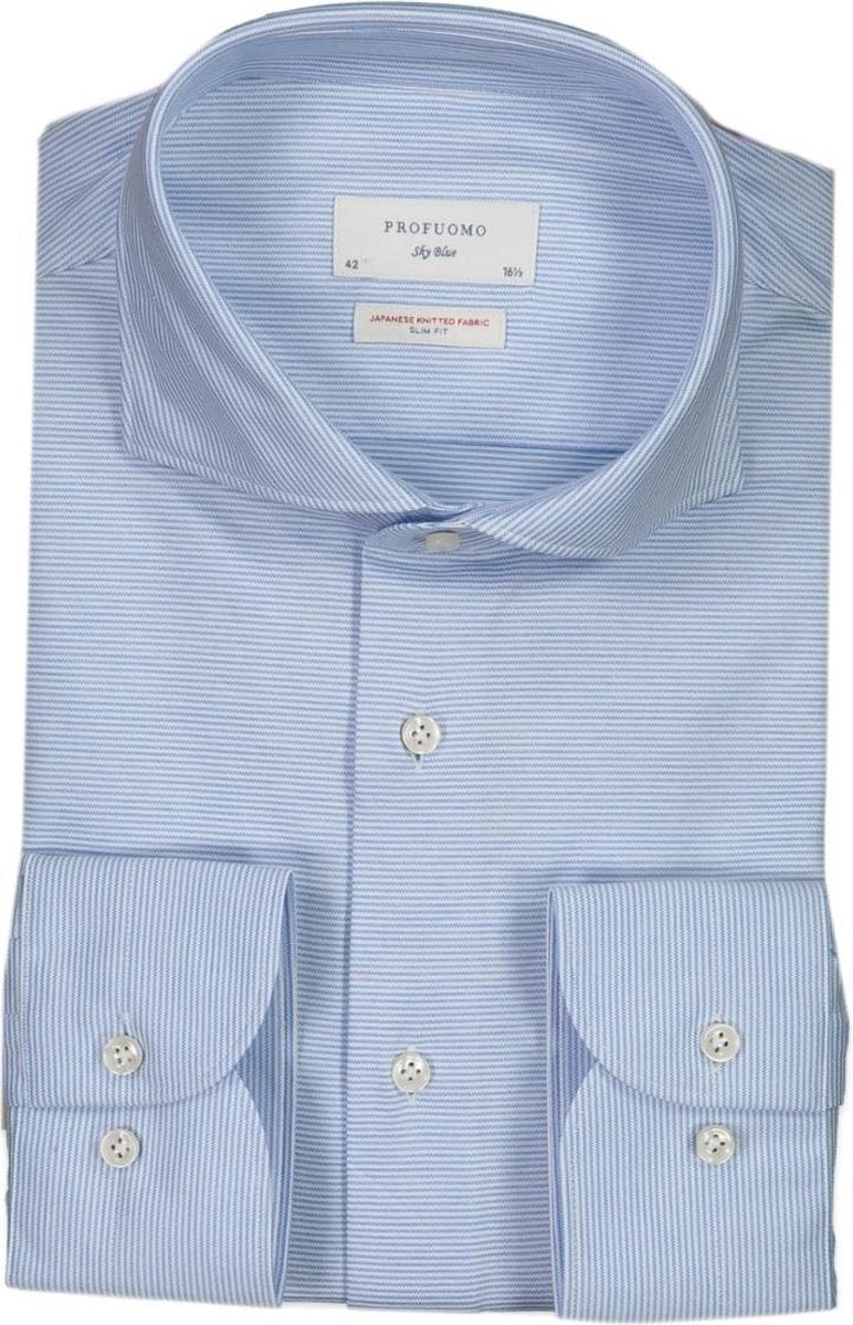 Profuomo   Overhemd Blauw Getailleerd - Maat UK17.5-EU44 - Heren - Lente/Zomer Collectie - Katoen