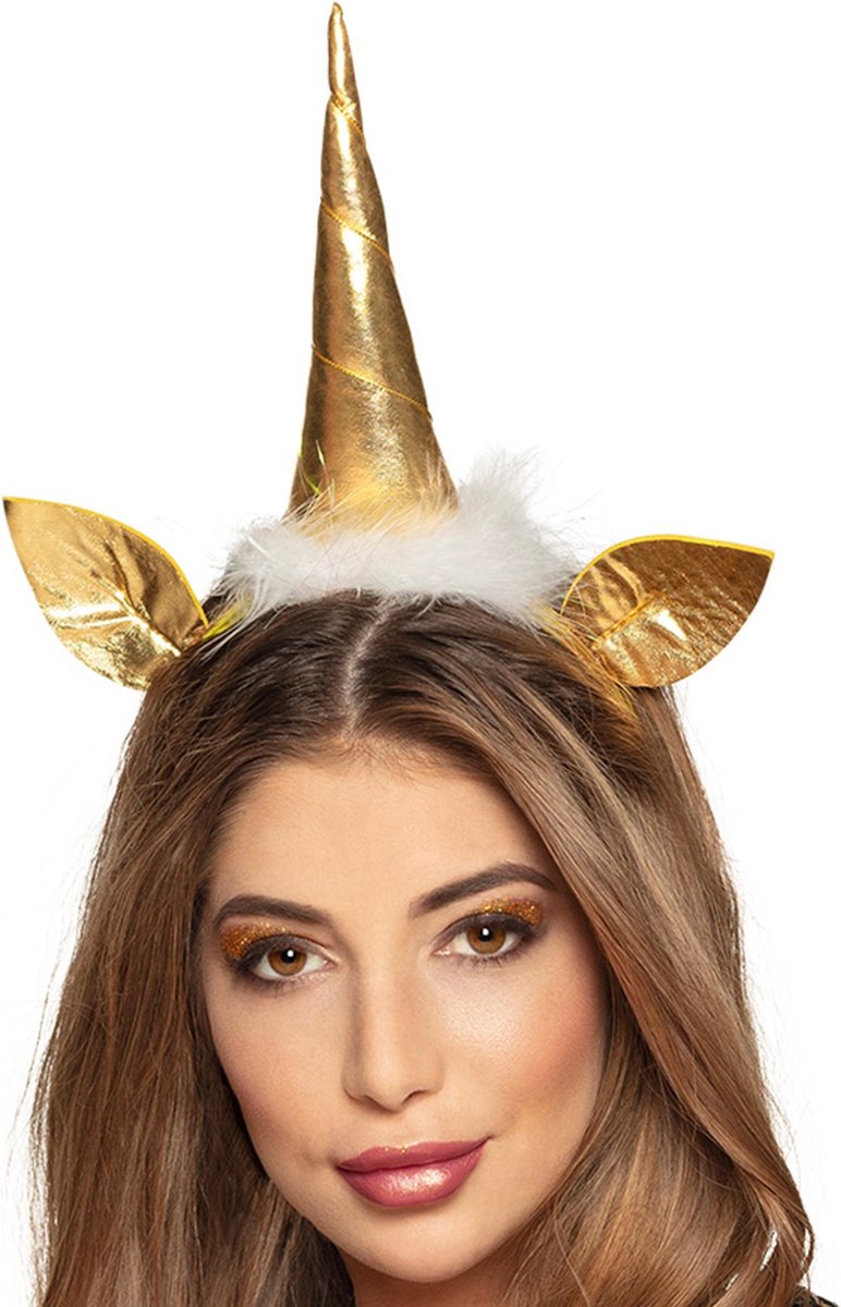 BOLAND BV - Goudkleurige eenhoorn haarband voor volwassenen - Accessoires > Haar & hoofdbanden