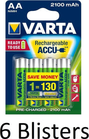 24 Stuks (6 Blisters a 4 st) Varta Oplaadbare Batterijen AA 2100 mAh