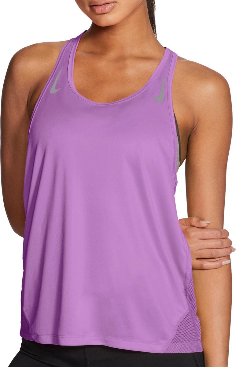 Nike Miler Running Top  Sporttop - Maat M  - Vrouwen - Paars/Zilver