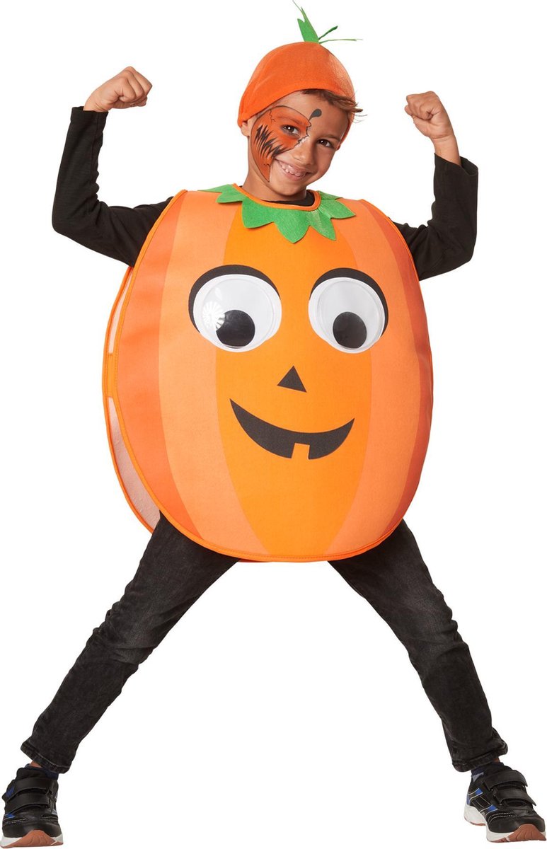dressforfun - Cartoon pompoen 128 (7-8y)  - verkleedkleding kostuum halloween verkleden feestkleding carnavalskleding carnaval feestkledij partykleding - 302185