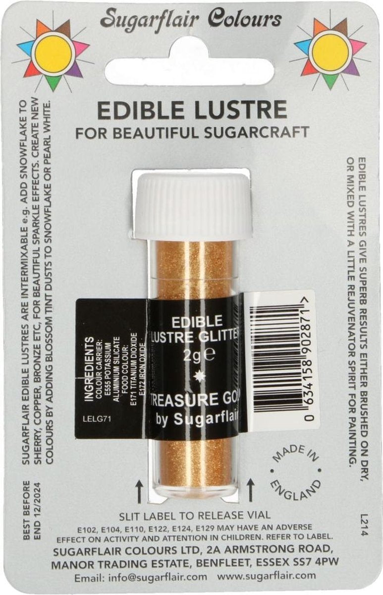 Sugarflair Eetbare Glitterpoeder - Schatkist Goud - 2g