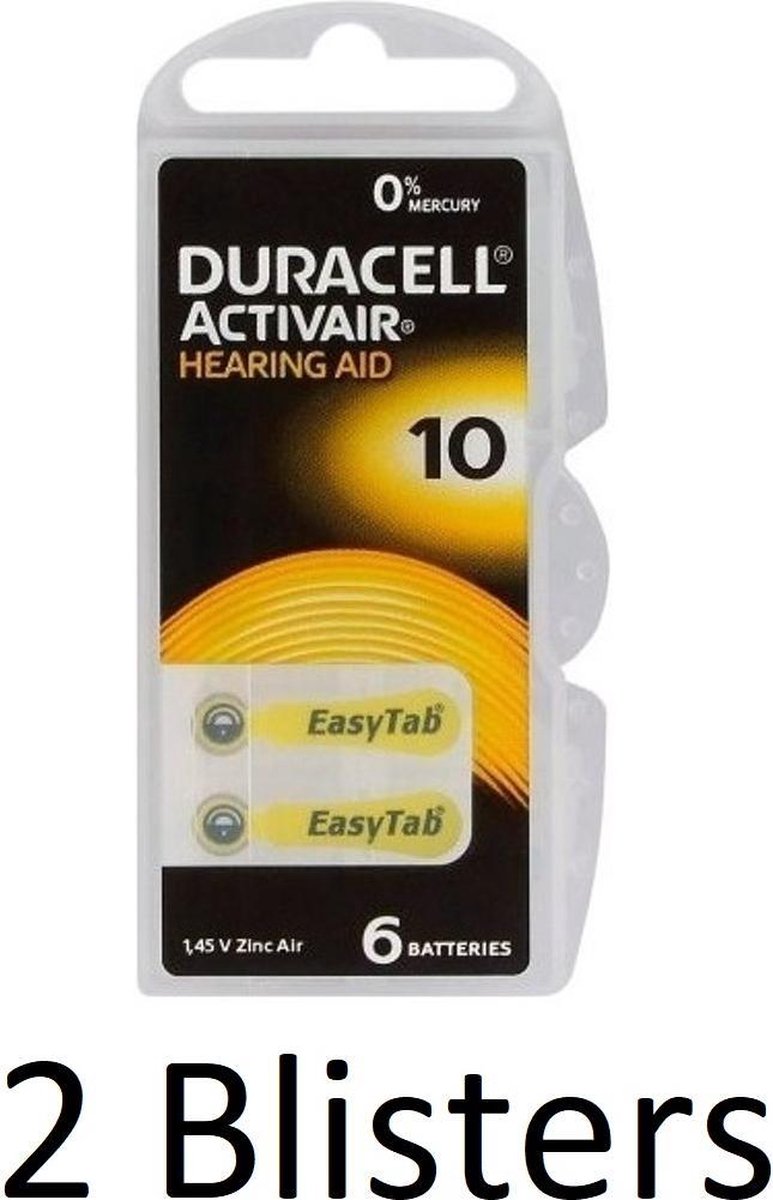 12 Stuks (2 Blisters a 6 st) Duracell Duralock Hearing Aid 10 Geel