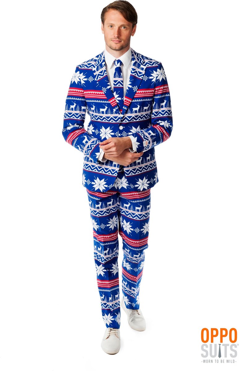 OppoSuits The Rudolph - Mannen Kostuum - Blauw - Kerst - Maat 58