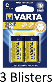 6 Stuks (3 Blisters a 2 st) Varta Longlife Extra C Wegwerpbatterij Alkaline
