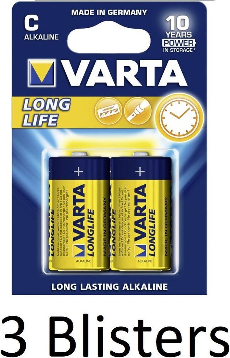 6 Stuks (3 Blisters a 2 st) Varta Longlife Extra C Wegwerpbatterij Alkaline