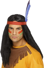 Zwarte indianen pruik met hoofdband voor volwassenen