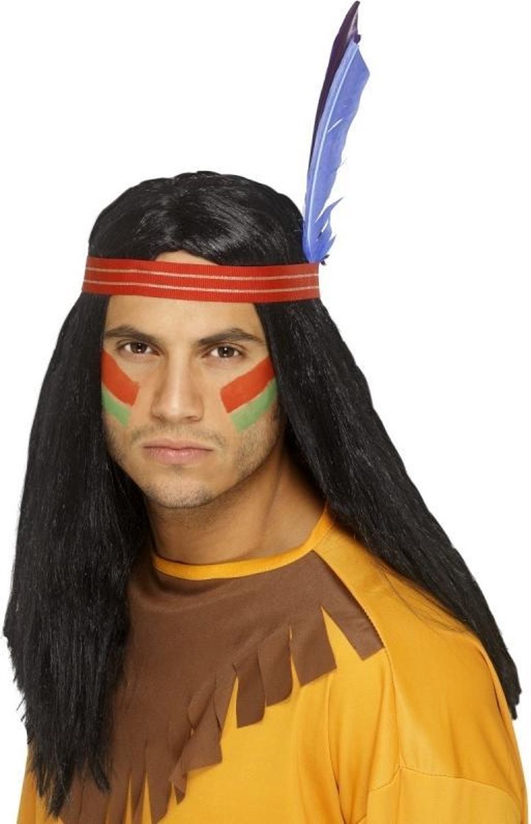 Zwarte indianen pruik met hoofdband voor volwassenen