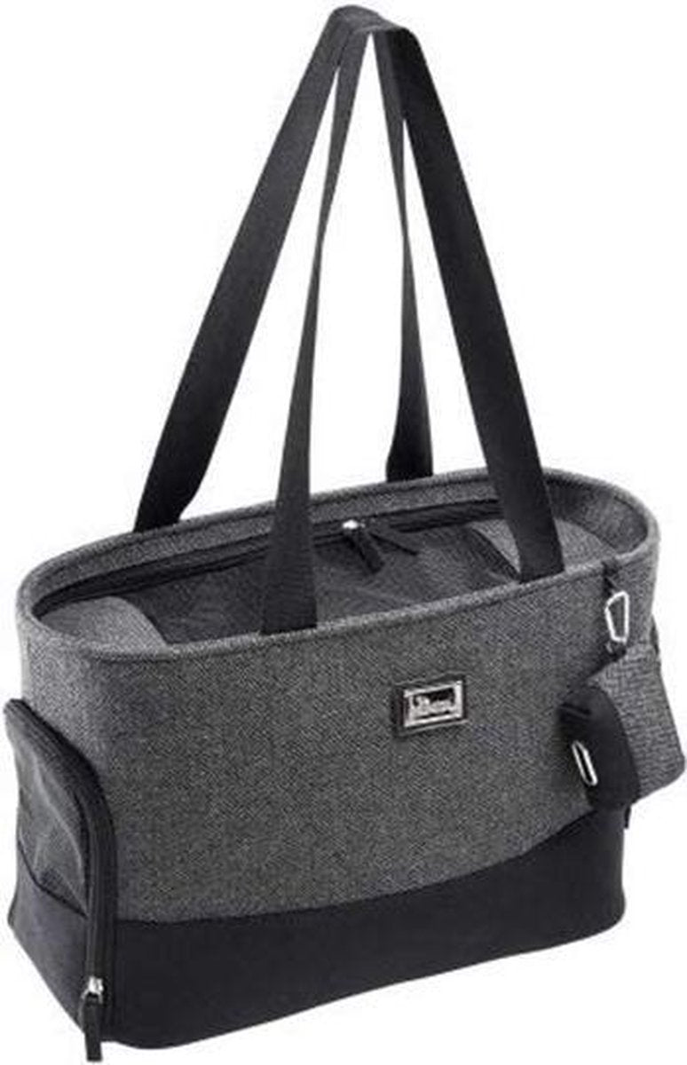 Rexa® Luxe Huisdier schoudertas Grijs/Zwart 40x19x30cm Reis tas schoudertas voor honden en katten | huisdier kat vervoer | huisdiertas hondendraagtas transport meenemen vakantie | hondendrager hond reistas | carrier