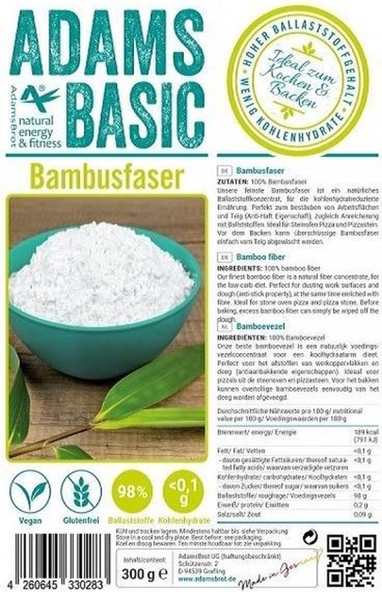 Adams Bread | Bamboevezel | 1 x 300g  | Snel afvallen zonder poespas!